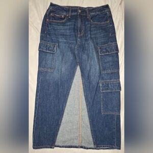AE Low-Rise Denim Cargo Maxi Skirt Size 6